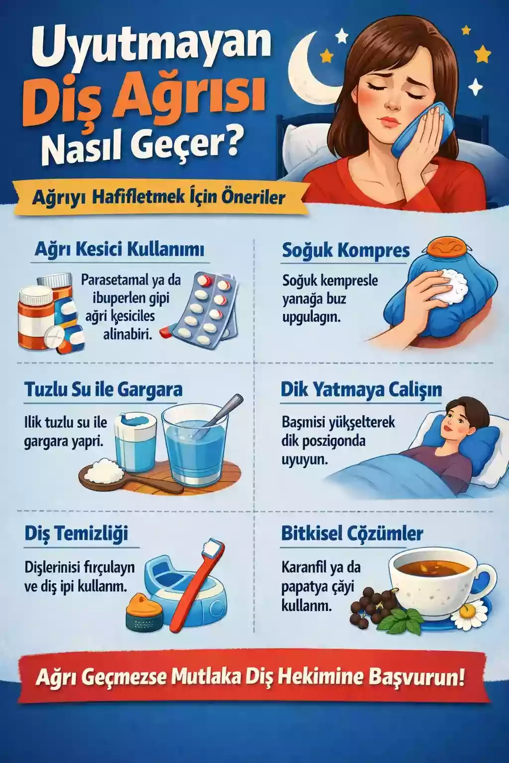 Diş Ağrısı Türleri ve Olası Nedenleri – Soğukla sızlama, kendiliğinden zonklama ve ısırırken ağrı farklı nedenlere işaret edebilir. Kesin tanı muayeneyle konur.