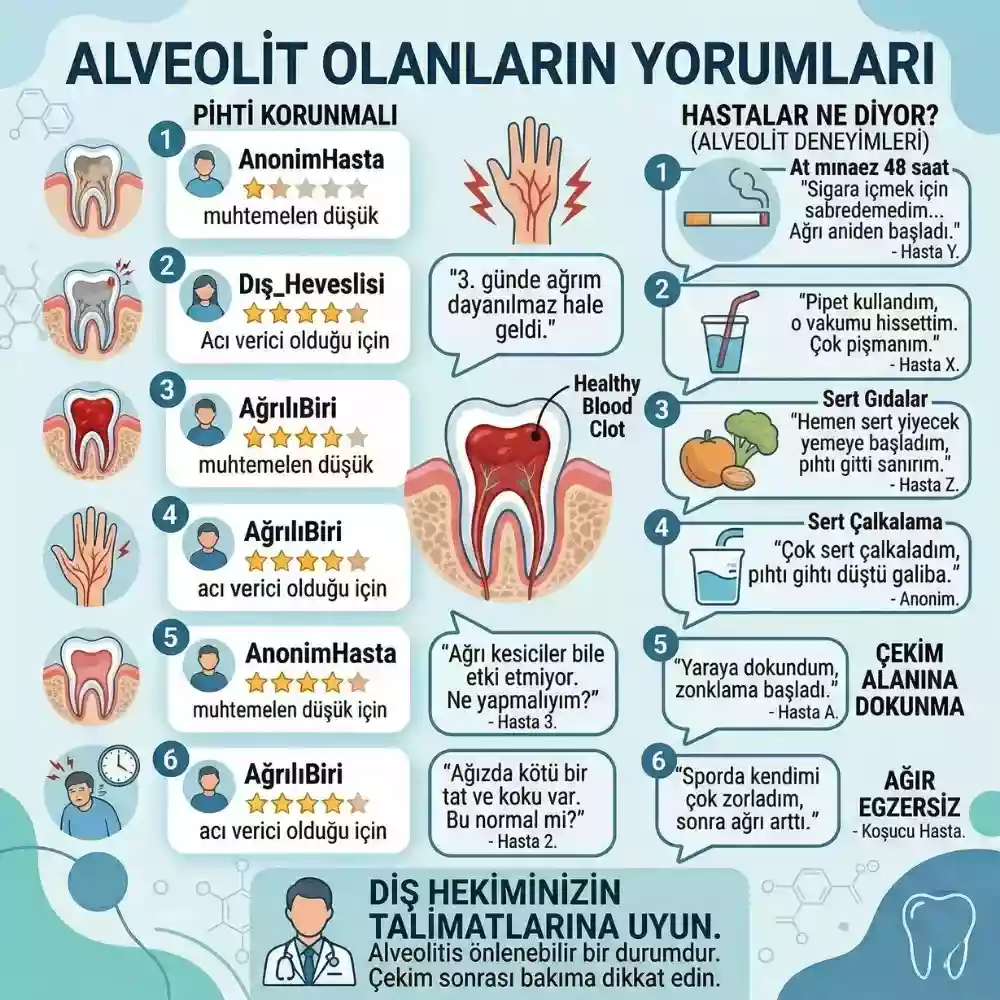 Diş çekiminden sonra pıhtı ve alveolit – alveolit yaşayanların şikâyetleri