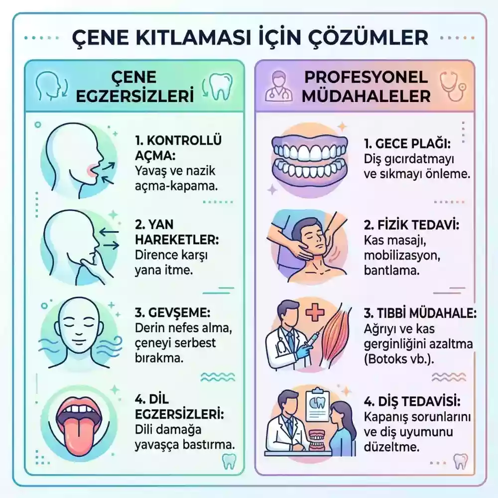 Çene kıtlaması için egzersizler ve profesyonel müdahaleler, çene eklemi rehabilitasyonu