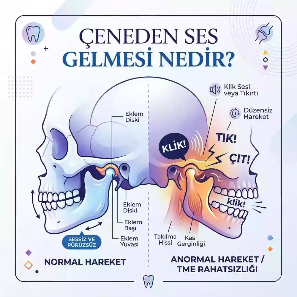 Çeneden ses gelmesi nedir, temporomandibular eklem ve çene diski