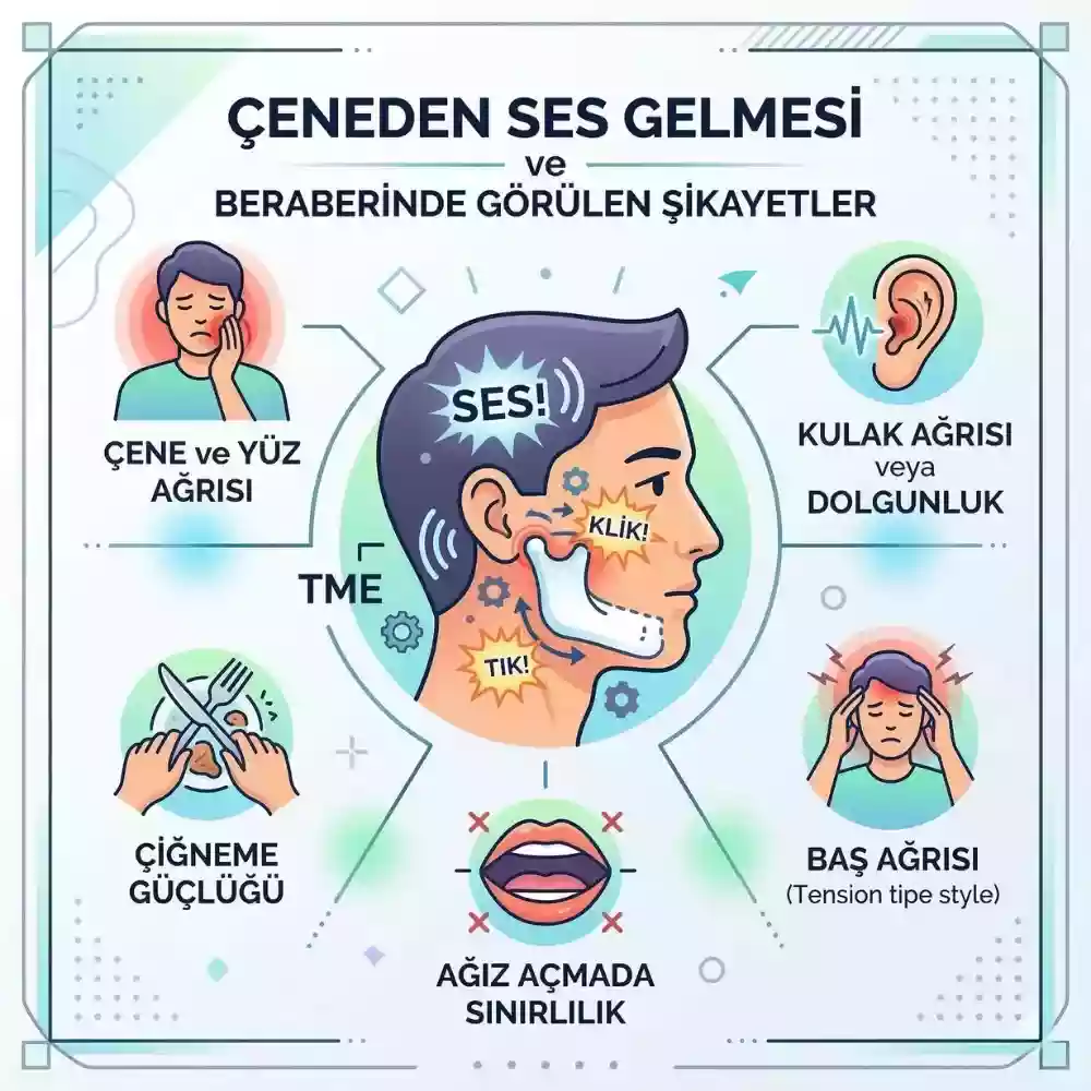 Çeneden ses gelmesi ve beraberinde görülen şikâyetler, çene ağrısı ve kilitlenme