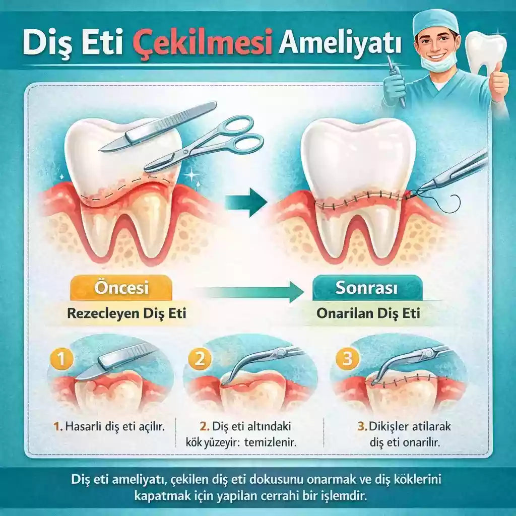 Diş eti çekilmesi ameliyatı, diş eti grefti ve periodontal cerrahi tedavisi