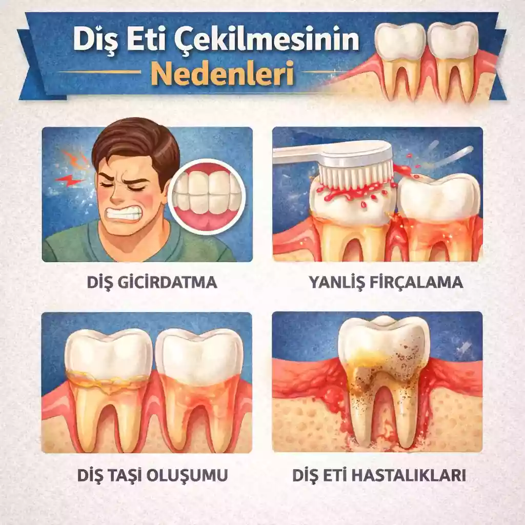 Diş eti çekilmesinin nedenleri, periodontal hastalık ve yanlış diş fırçalama