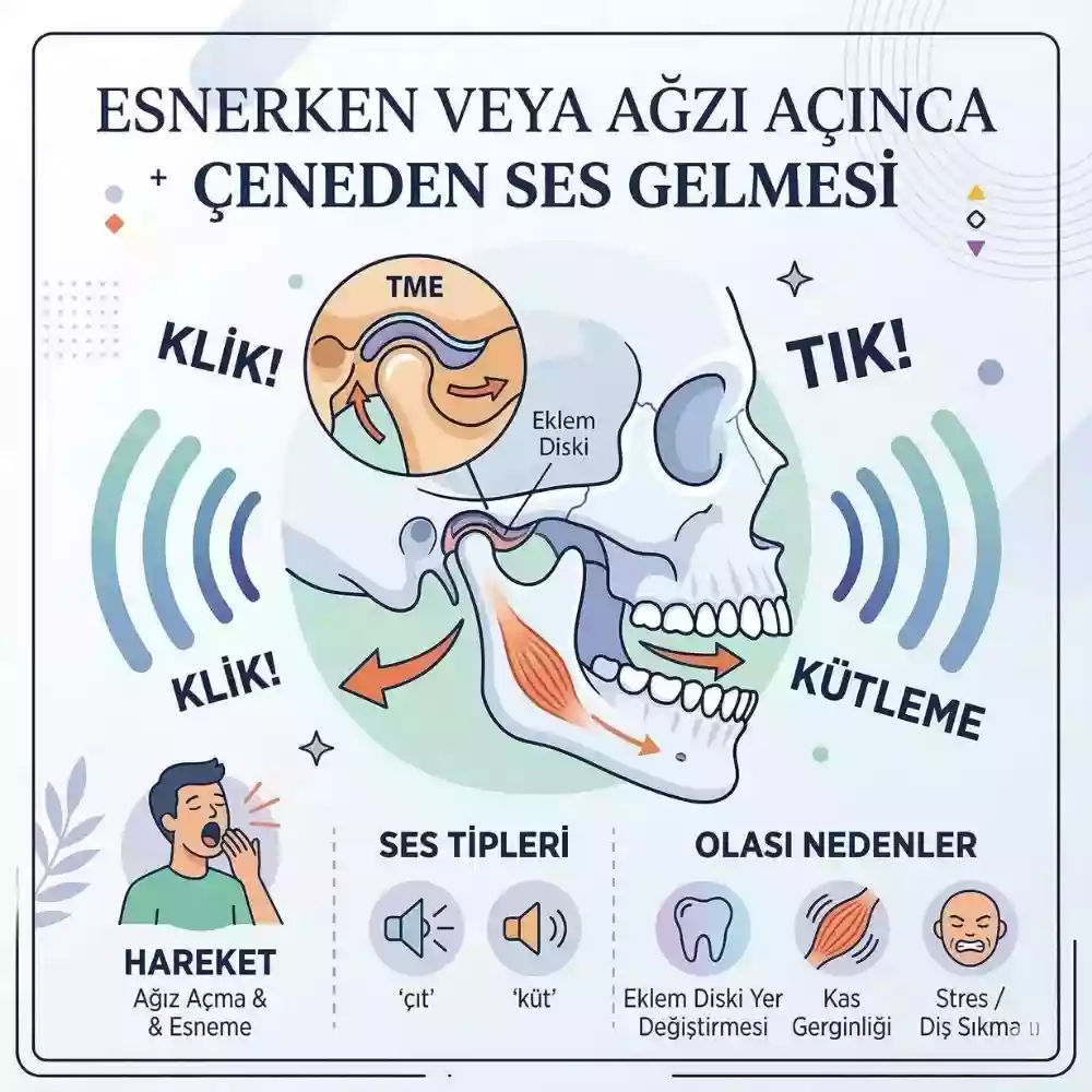 Esnerken veya ağzı açınca çeneden ses gelmesi ve temporomandibular eklem hareketi