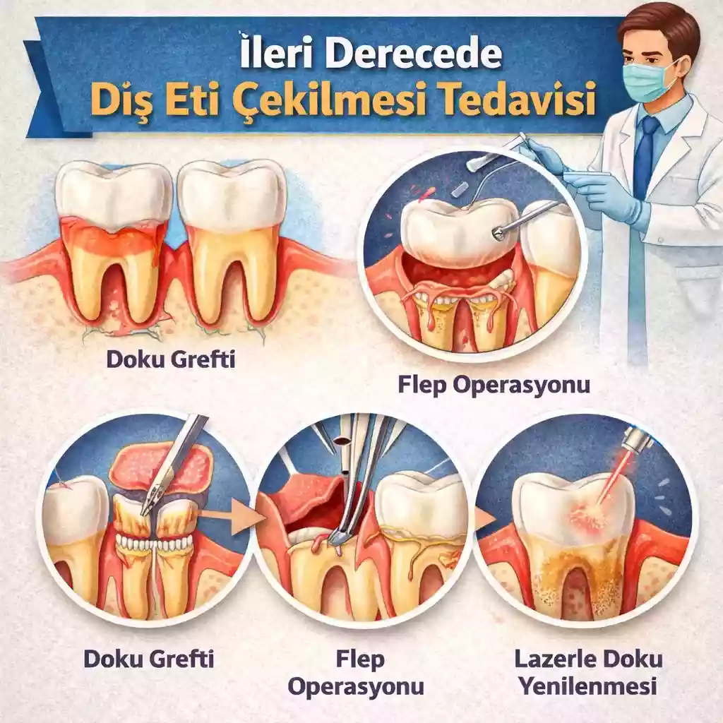 İleri derecede diş eti çekilmesi tedavisi ve periodontal değerlendirme