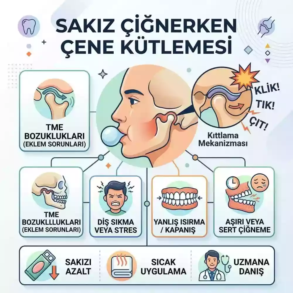 Sakız çiğnerken çene kütlemesi ve çene eklemi zorlanması