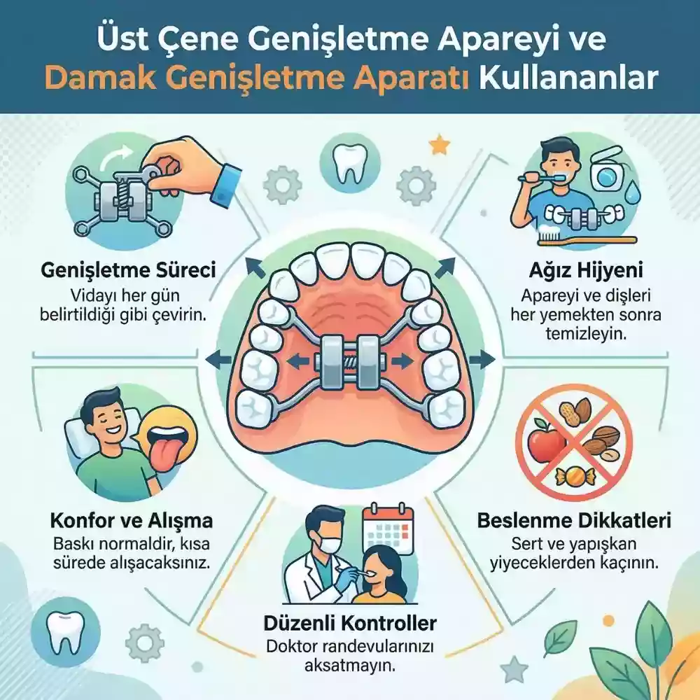 Üst çene genişletme apareyi ve damak genişletme aparatı kullananlar için bilgiler