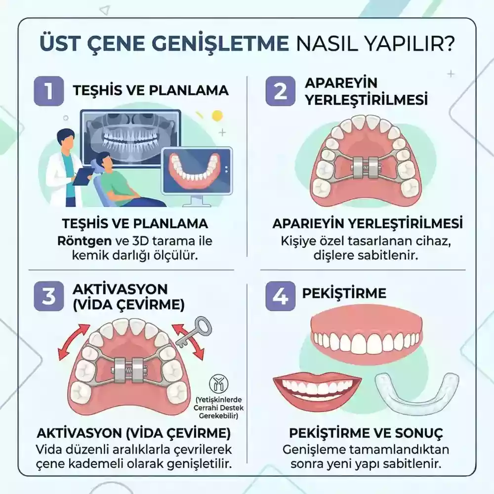 Üst çene genişletme nasıl yapılır, damak genişletme apareyi ve vida aktivasyonu