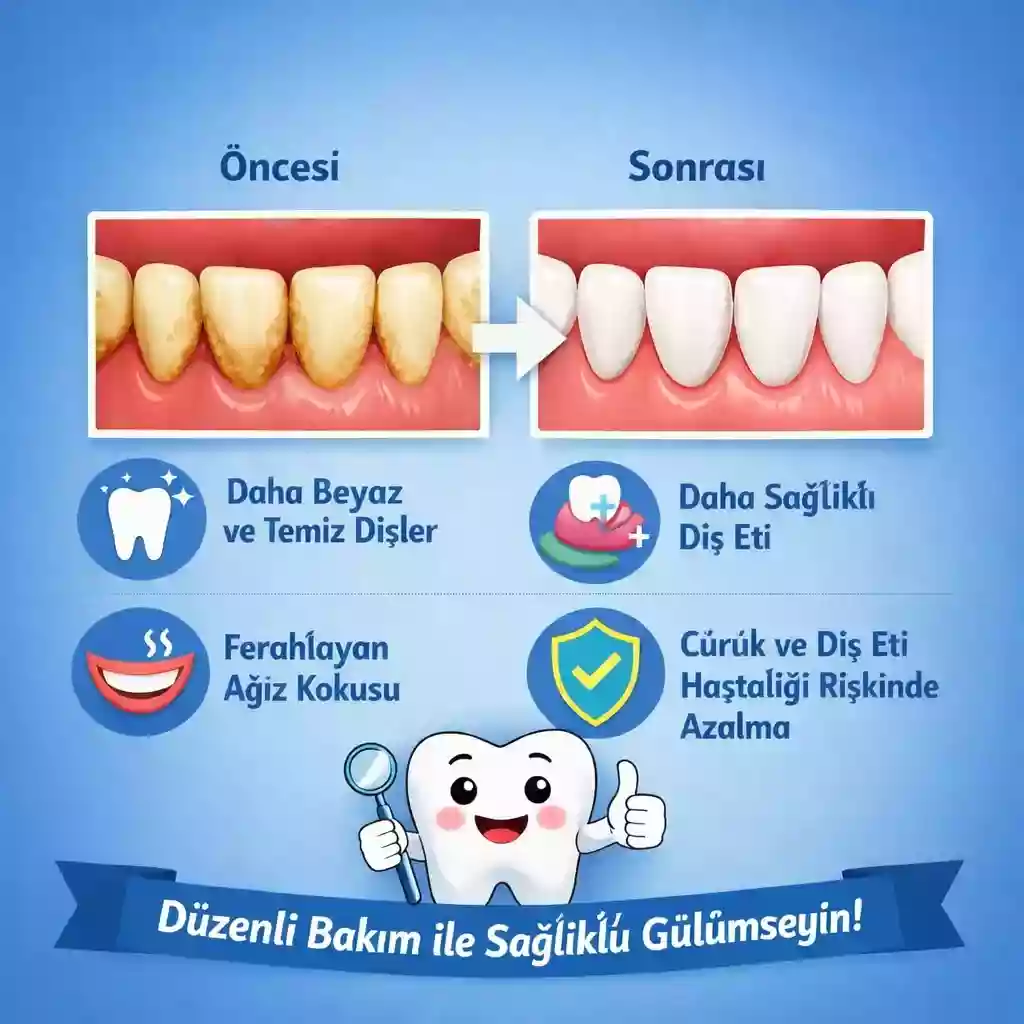 Diş Taşı Temizliği Öncesi ve Sonrası – Yüzey lekeleri ve diş taşlarının temizlenmesi
